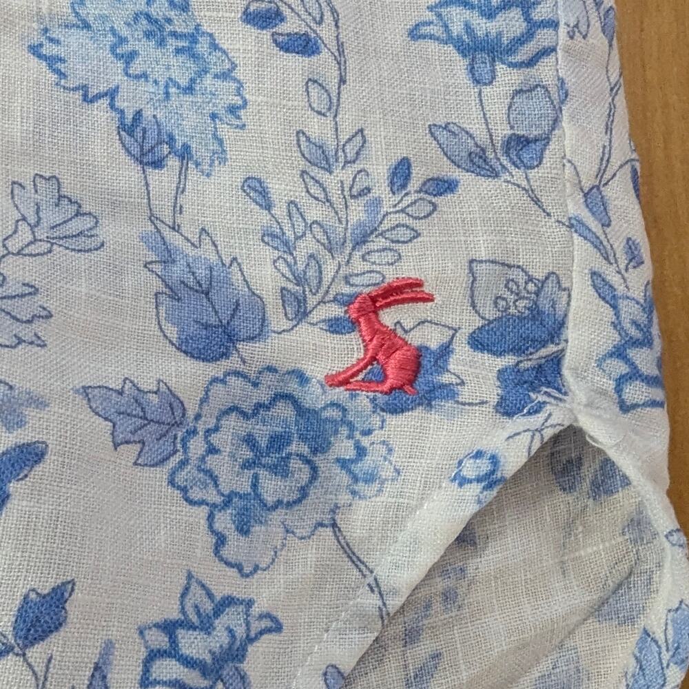 Joules White & Blue Jeanne Floral Linen Long Sleeve Top Size 6 - Picture 7 of 7